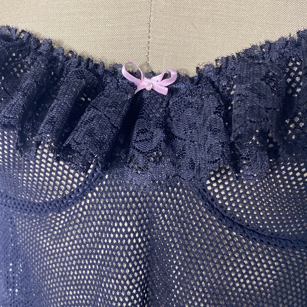 Shirley of Hollywood Black Stretchy Mesh Underwire Pink Bow Babydoll Nighty Med. - Picture 3 of 13